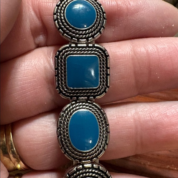 B113 Silver and Teal Geometric Bracelet - Picture 1 of 1